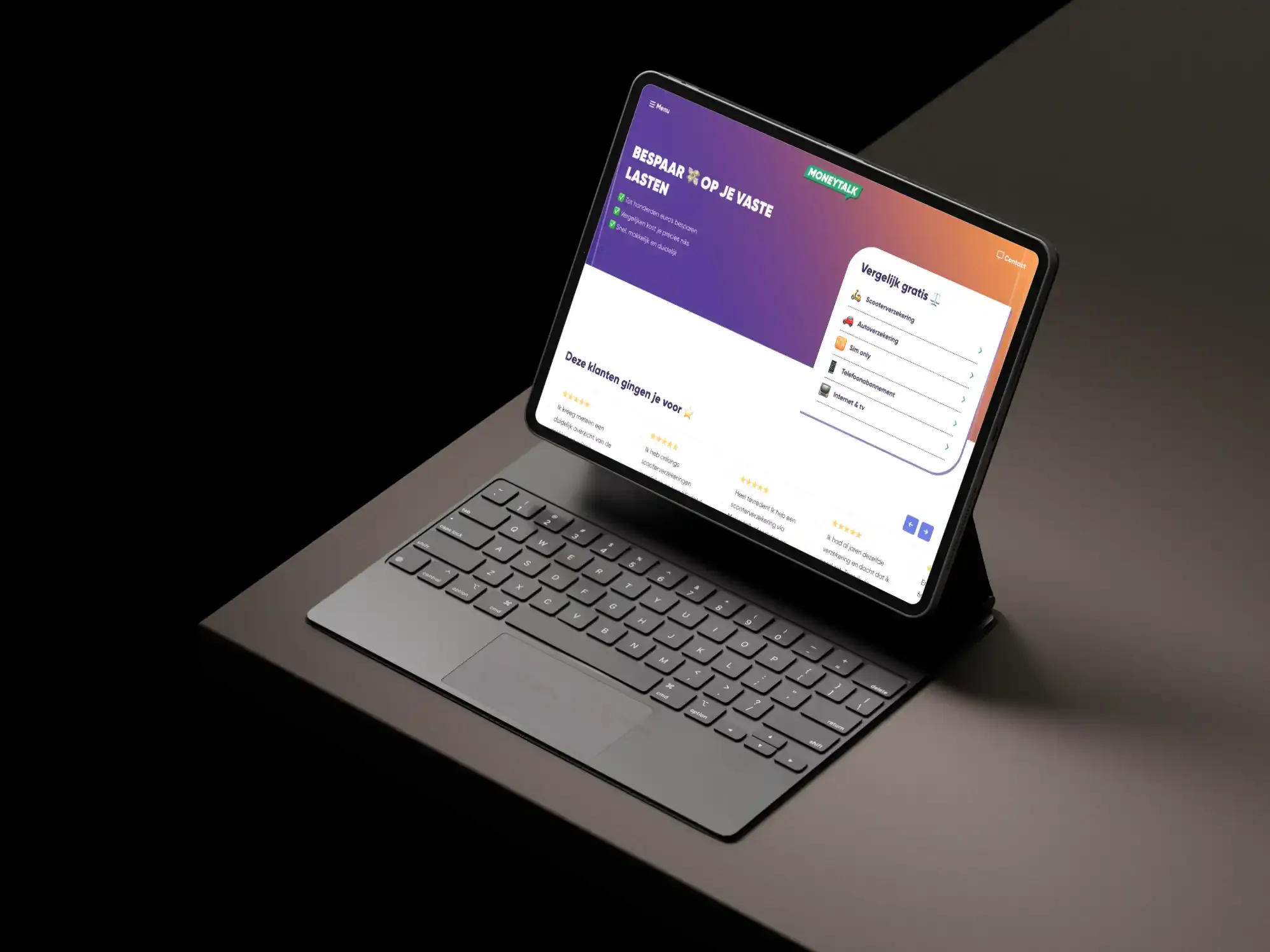 Website van Moneytalk in een mockup