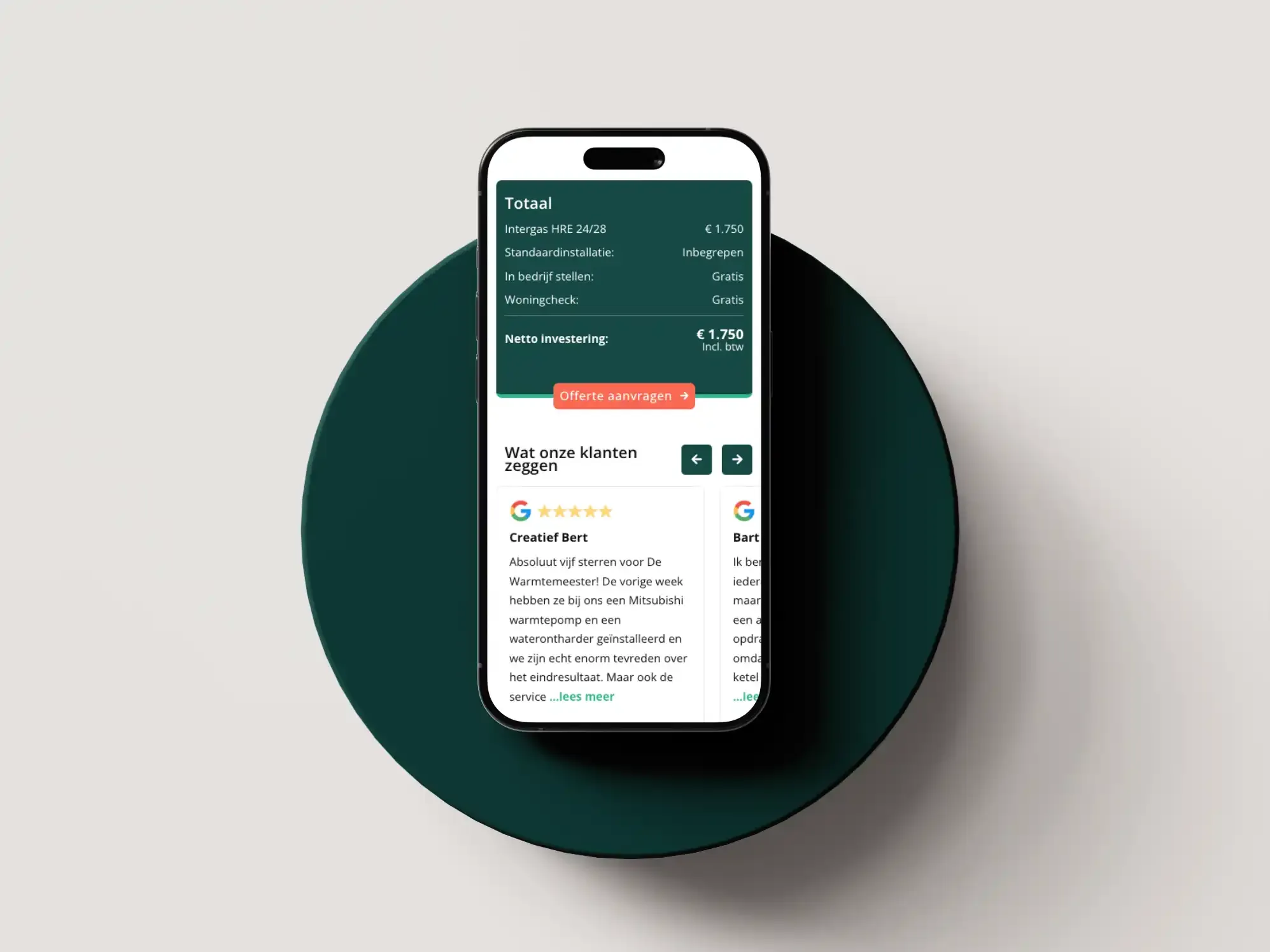 Website van De Warmtemeester in een mockup