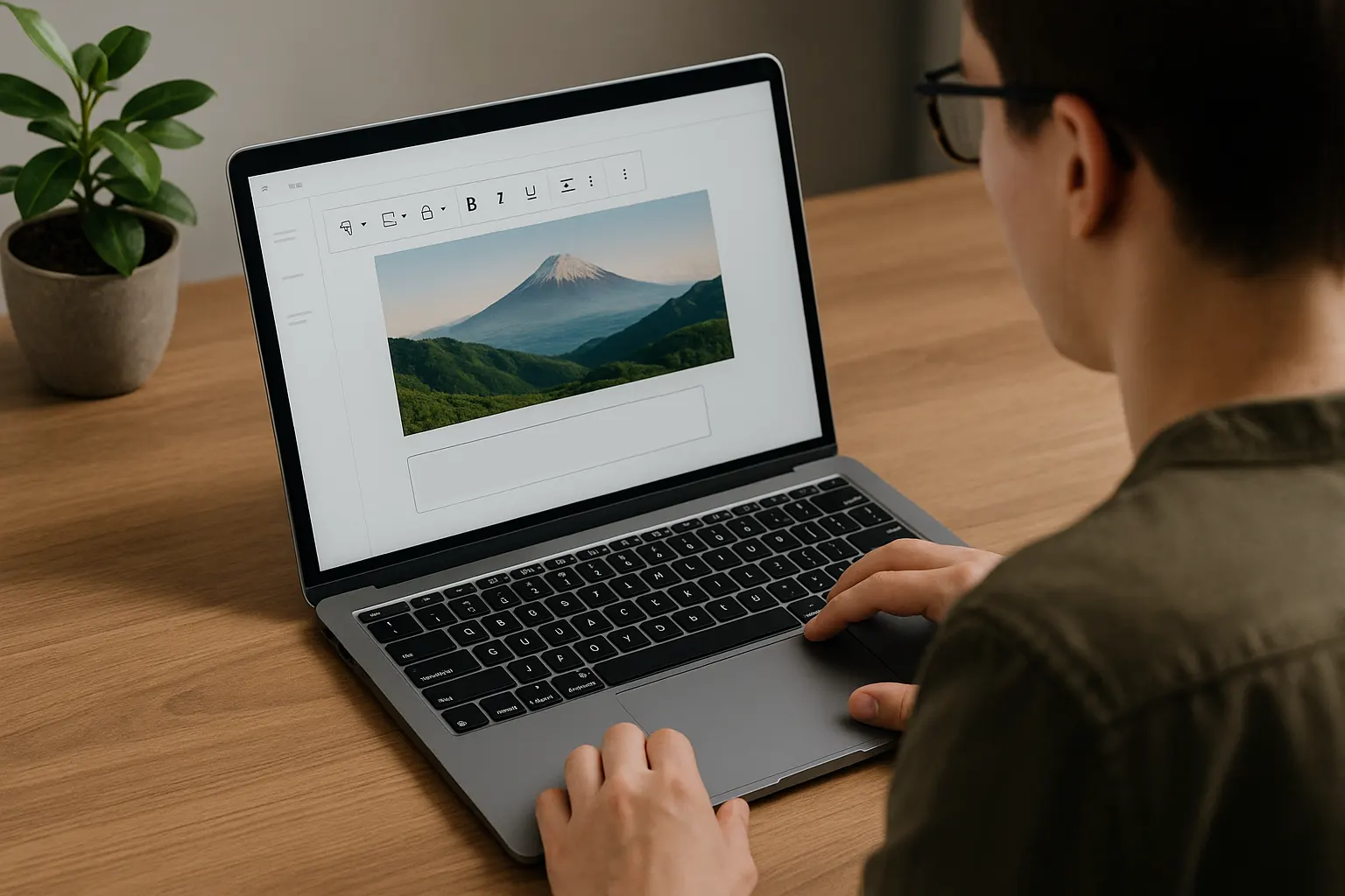 Een foto van een berg afgebeeld op een laptop